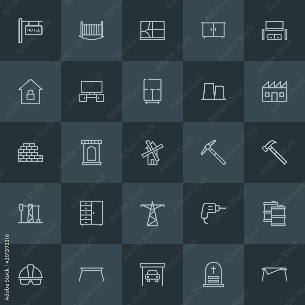 Modern Simple Set of industry, buildings, furniture Vector outline Icons. ..Contains such Icons as bed, worker, fuel, garage, home, crib and more on dark background. Fully Editable. Pixel Perfect. Modern Simple Set of industry, buildings, furniture Vector outline Icons. ..Contains such Icons as bed, worker, fuel, garage, home, crib and more on dark background. Fully Editable. Pixel Perfect.