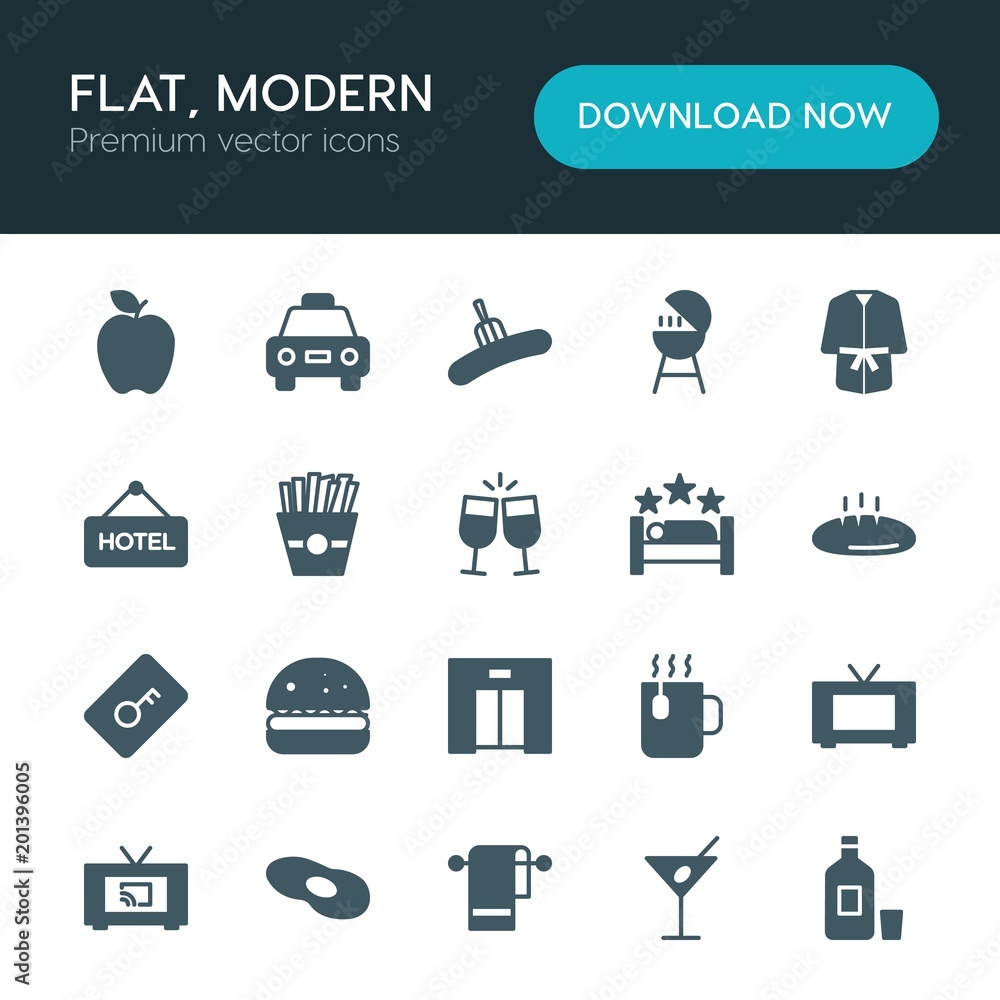 Modern Simple Set of food, hotel, drinks Vector fill Icons. ..Contains such Icons as glass, bottle, wine, bbq, fast, food, movie, cab and more on white background. Fully Editable. Pixel Perfect Modern Simple Set of food, hotel, drinks Vector fill Icons. ..Contains such Icons as glass, bottle, wine, bbq, fast, food, movie, cab and more on white background. Fully Editable. Pixel Perfect