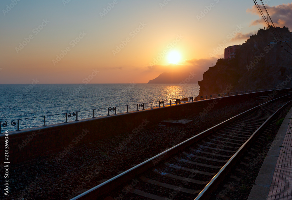Sunset Vernazza and railway, Cinque Terre