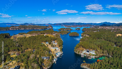 Aerial fjord view near Os village. Bergen  Norway.
