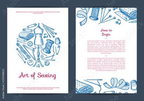 Vector hand drawn sewing elements card, flyer or brochure