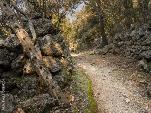 Hiking trail along old stone walls in Croatia