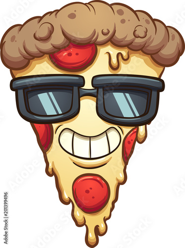 Cool cartoon pizza wearing sunglasses. Vector clip art illustration with simple gradients. Some elements on separate layers.