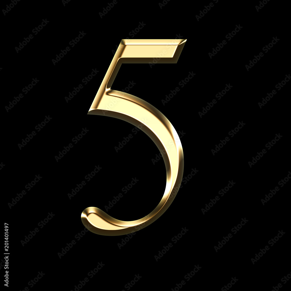 gold number five 3D illustration isolated on black background gold number five 3D illustration isolated on black background