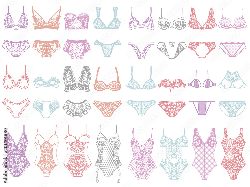 Collection Of Lingerie Panty And Bra Set Stock Vector Adobe Stock