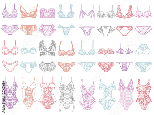 Collection of lingerie. Panty and bra set.
