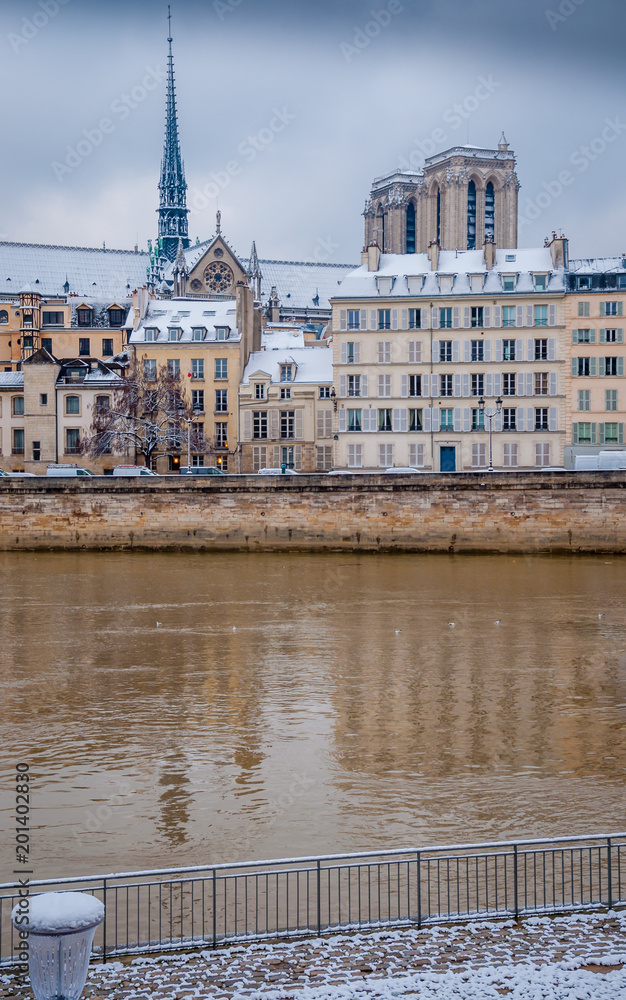 Naklejka premium Paris et Notre-Dame sous la neige