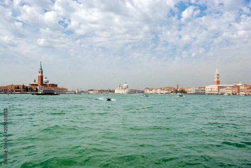 Venetian lagoon (Laguna Veneto), Italy. Panoramic view in sunny day
