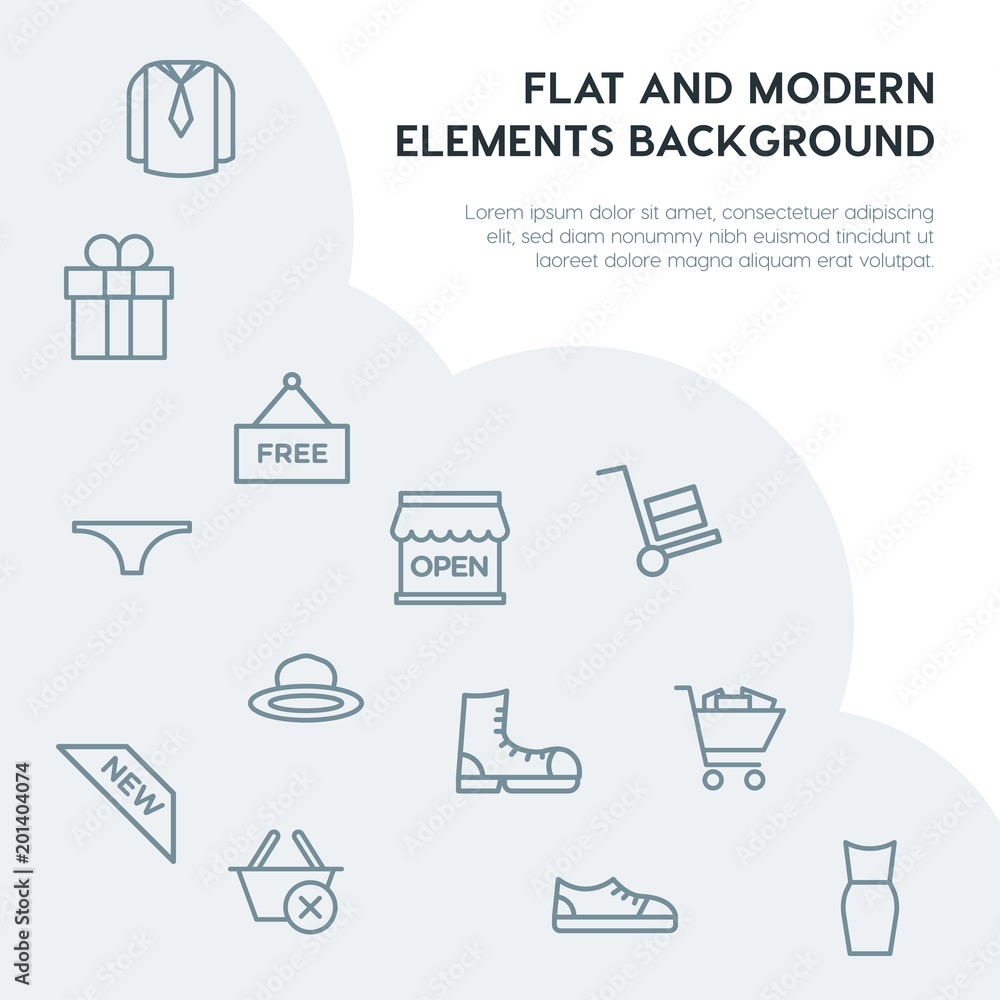 Fotografie clothes, shopping outline vector icons and elements background concept on grey background