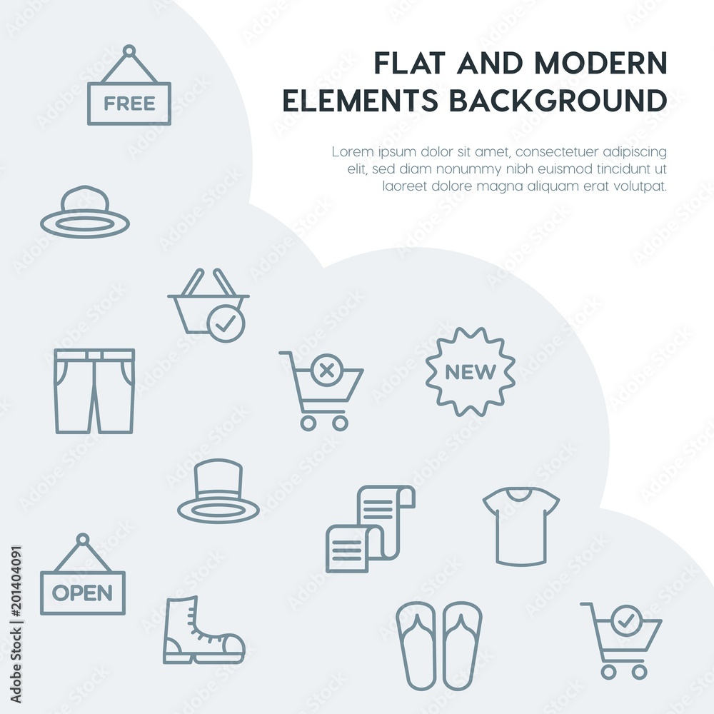 Fotografie clothes, shopping outline vector icons and elements background concept on grey background
