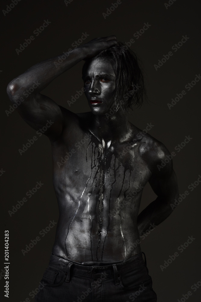 Fashion and masculinity concept. Man with nude torso