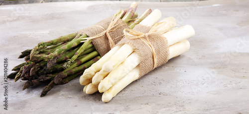 Bunch of fresh white asparagus and green asparagus