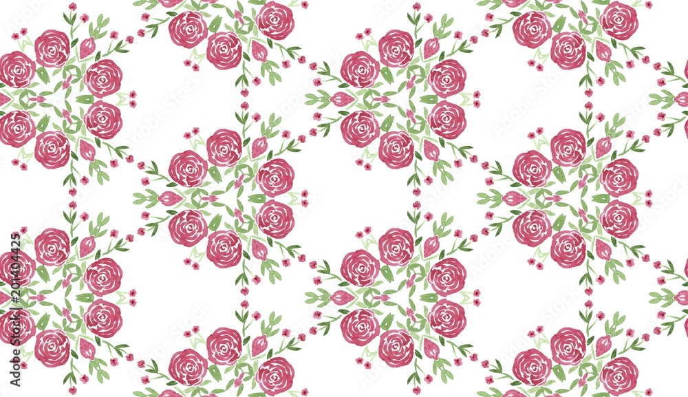 Seamless floral pattern with watercolor roses. Romantic background for printing on fabric, textiles, clothing, wrapper, paper