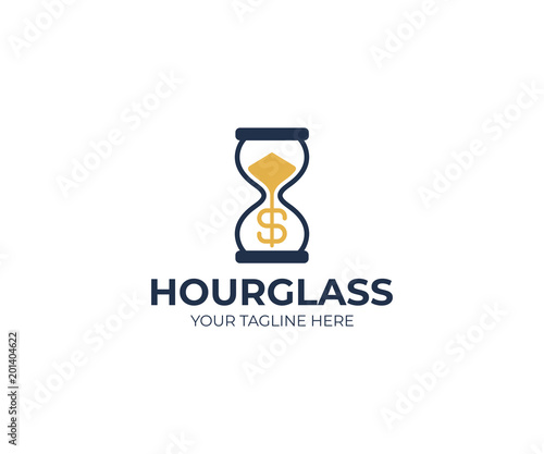 Hourglass and dollar sign logo template. Sandglass and money vector design. Time and money logotype