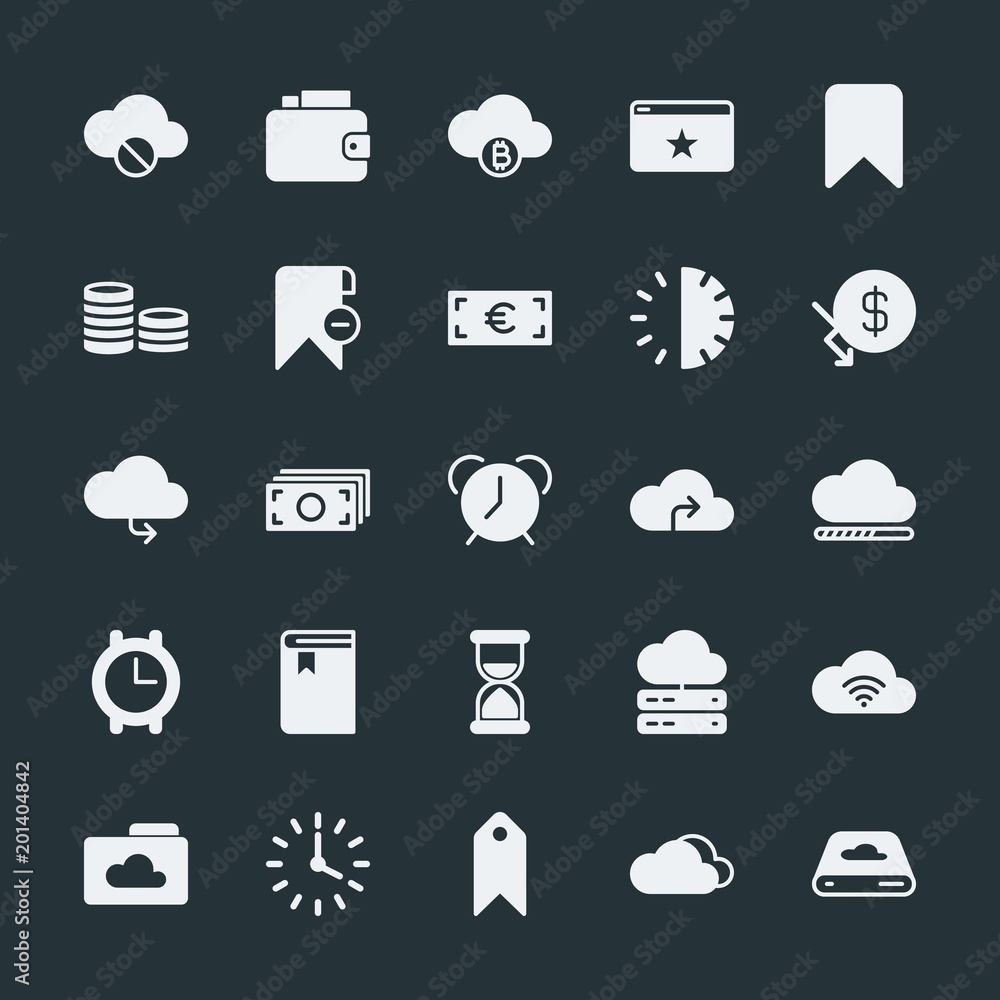 Modern Simple Set of money, cloud and networking, time, bookmarks Vector fill Icons. ..Contains such Icons as weather, currency, internet and more on dark background. Fully Editable. Pixel Perfect. Modern Simple Set of money, cloud and networking, time, bookmarks Vector fill Icons. ..Contains such Icons as weather, currency, internet and more on dark background. Fully Editable. Pixel Perfect.