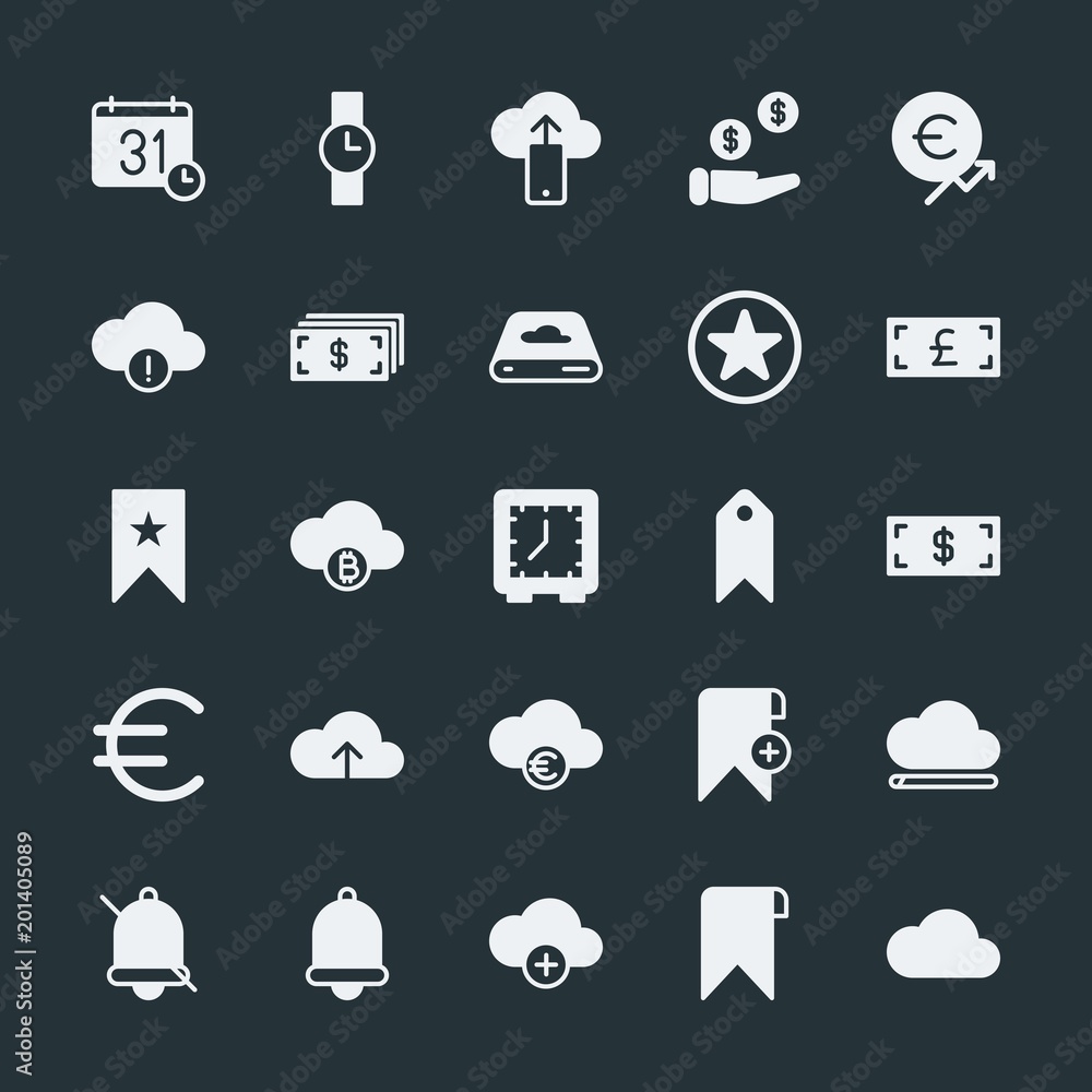 Modern Simple Set of money, cloud and networking, time, bookmarks Vector fill Icons. ..Contains such Icons as salary, timer, paper, usd, and more on dark background. Fully Editable. Pixel Perfect. Modern Simple Set of money, cloud and networking, time, bookmarks Vector fill Icons. ..Contains such Icons as salary, timer, paper, usd, and more on dark background. Fully Editable. Pixel Perfect.