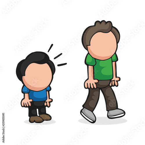 Vector hand-drawn cartoon of short man look and envy tall man