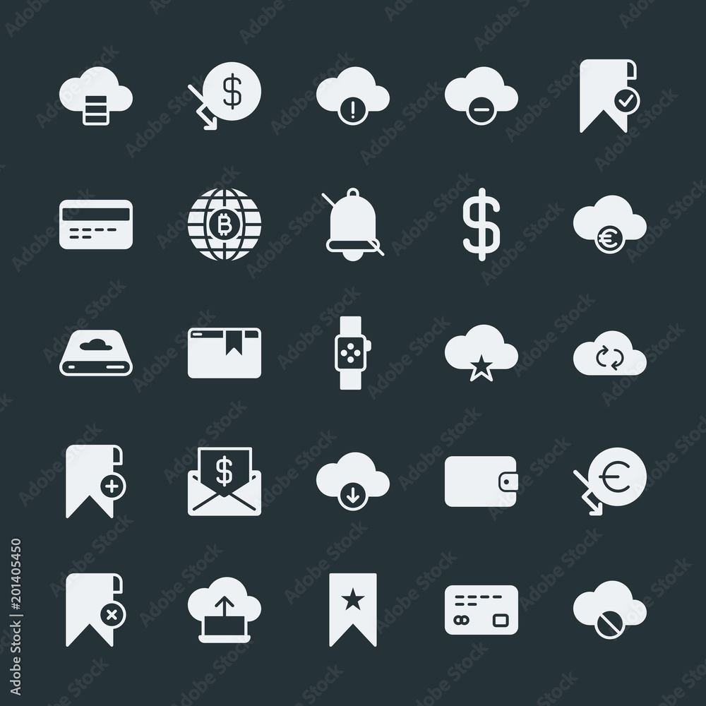 Modern Simple Set of money, cloud and networking, time, bookmarks Vector fill Icons. ..Contains such Icons as abstract, nature, wallet and more on dark background. Fully Editable. Pixel Perfect. Modern Simple Set of money, cloud and networking, time, bookmarks Vector fill Icons. ..Contains such Icons as abstract, nature, wallet and more on dark background. Fully Editable. Pixel Perfect.