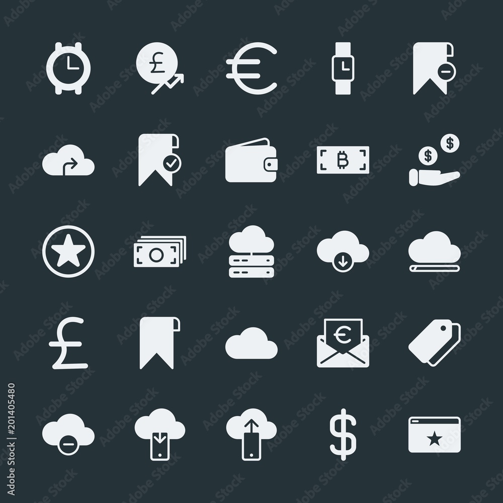 Modern Simple Set of money, cloud and networking, time, bookmarks Vector fill Icons. ..Contains such Icons as internet, currency, watch and more on dark background. Fully Editable. Pixel Perfect. Modern Simple Set of money, cloud and networking, time, bookmarks Vector fill Icons. ..Contains such Icons as internet, currency, watch and more on dark background. Fully Editable. Pixel Perfect.
