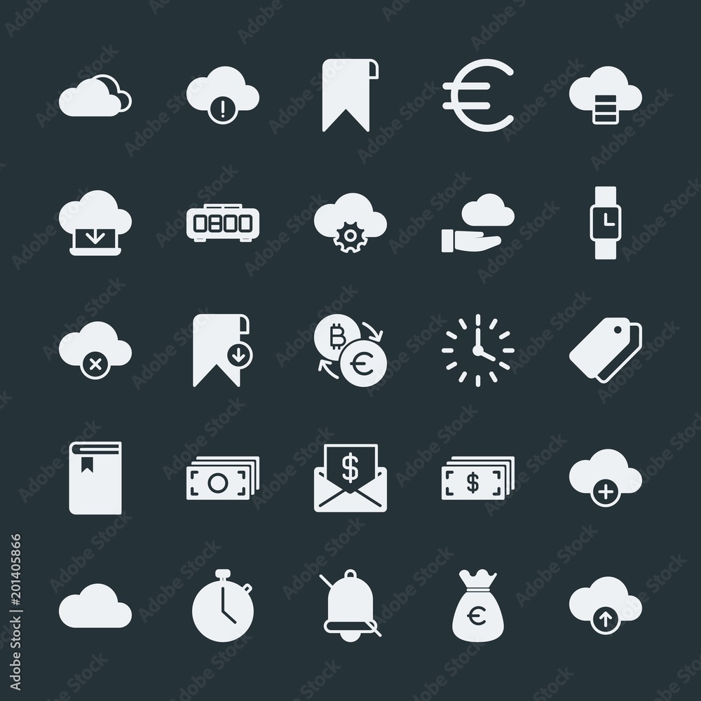 Modern Simple Set of money, cloud and networking, time, bookmarks Vector fill Icons. ..Contains such Icons as data, white, stopclock, web and more on dark background. Fully Editable. Pixel Perfect. Modern Simple Set of money, cloud and networking, time, bookmarks Vector fill Icons. ..Contains such Icons as data, white, stopclock, web and more on dark background. Fully Editable. Pixel Perfect.