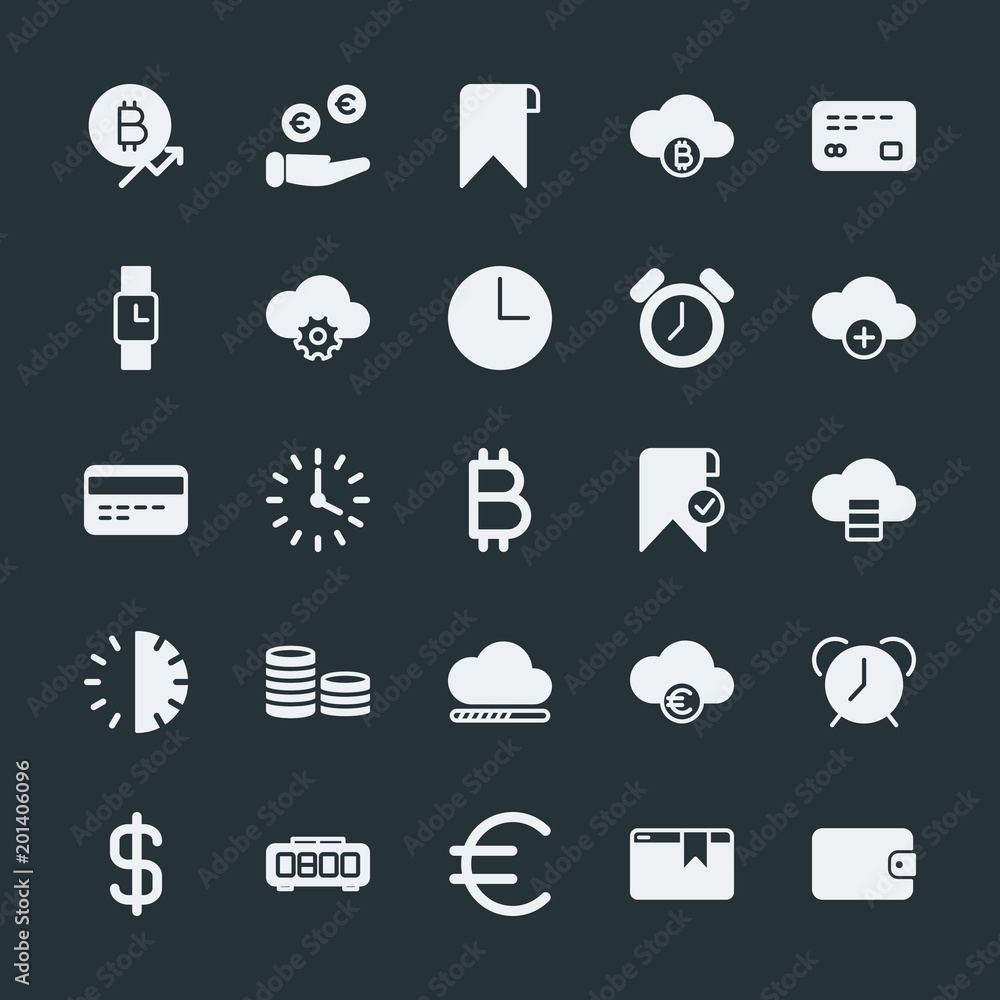 Modern Simple Set of money, cloud and networking, time, bookmarks Vector fill Icons. ..Contains such Icons as web, bitcoin, euro, cash and more on dark background. Fully Editable. Pixel Perfect. Modern Simple Set of money, cloud and networking, time, bookmarks Vector fill Icons. ..Contains such Icons as web, bitcoin, euro, cash and more on dark background. Fully Editable. Pixel Perfect.