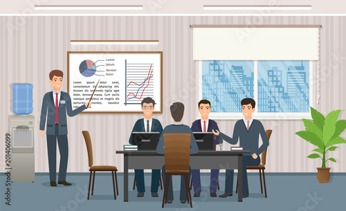Business people meeting in office. Businessman giving a presentation of project. Office staff teamwork on conference.