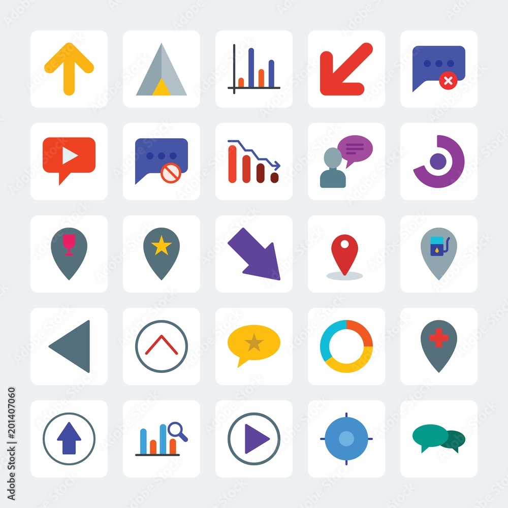 Modern Simple Set of location, arrows, charts, chat and messenger Vector flat Icons. .Contains such Icons as symbol, presentation, diagram and more on gray background. Fully Editable. Pixel Perfect Modern Simple Set of location, arrows, charts, chat and messenger Vector flat Icons. .Contains such Icons as symbol, presentation, diagram and more on gray background. Fully Editable. Pixel Perfect