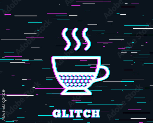 Glitch effect. Doppio coffee icon. Hot drink sign. Beverage symbol. Background with colored lines. Vector