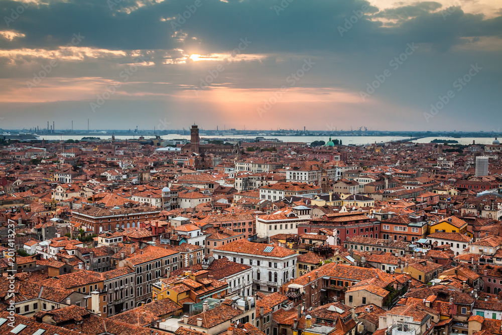 Venice cityscape - view from Campanile di San Marco. UNESCO World Heritage Site.