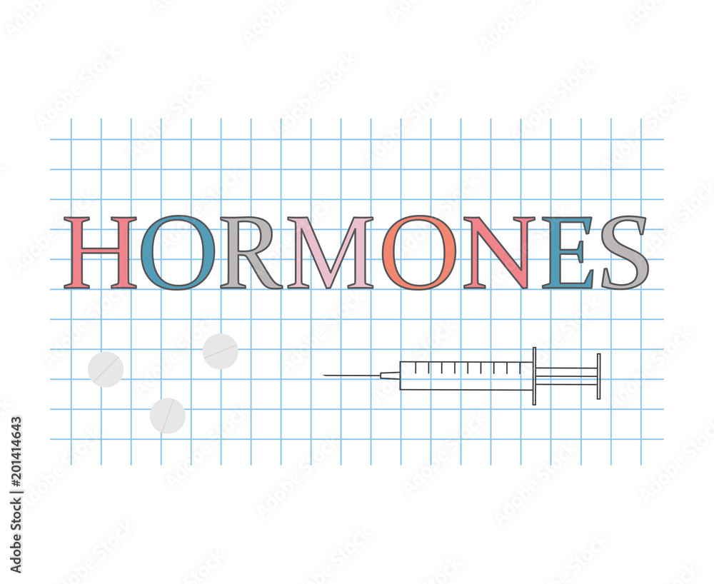 hormones word on checkered paper sheet- vector illustration