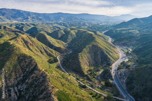 Roads and homes nestled into the valleys of southern California's Canyon Country in Los Angeles County. © kenkistler1
