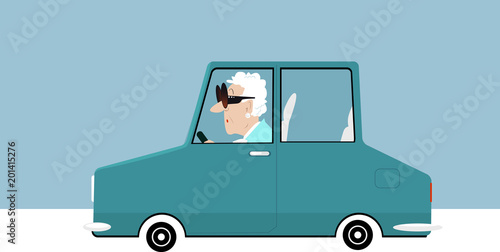 Elderly woman driving a car, EPS 8 vector illustration