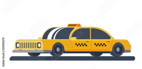 Yellow taxi car. Service for transportation passengers. Flat vector illustration isolated on white background.