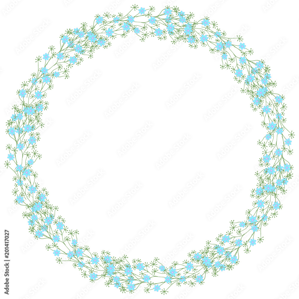 Gentle spring flowers arranged in a shape of heart. Doodle style. Wildflowers wreath isolated on white background. Gentle spring flowers arranged in a shape of heart. Doodle style. Wildflowers wreath isolated on white background.