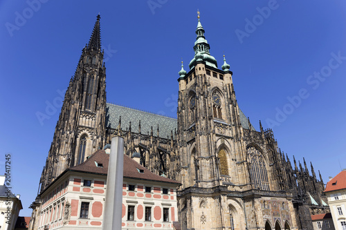 Gothic St. Vitus' Cathedral on Prague Castle in the sunny Day, Czech Republic © Kajano