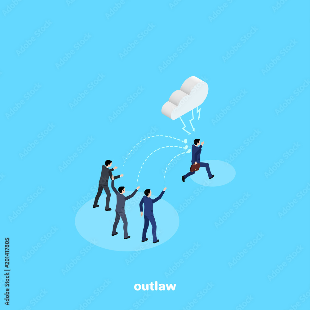 men in business suits kicked out another man, an isometric image