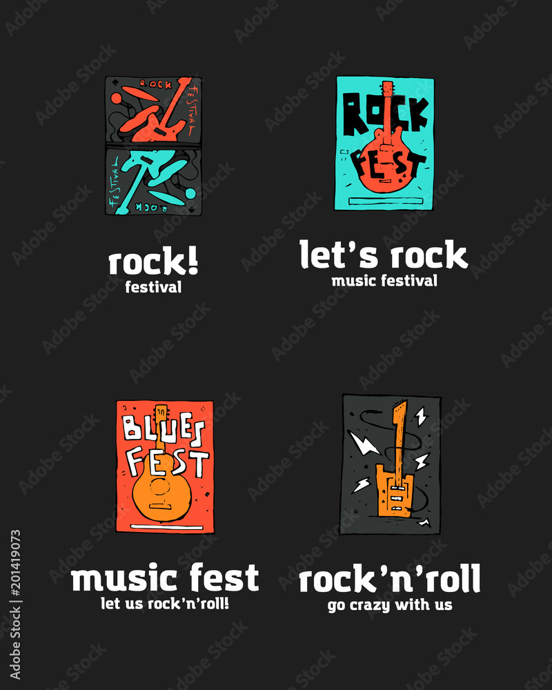 Rock music festival logo set