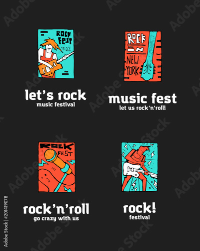 Rock music festival logo set