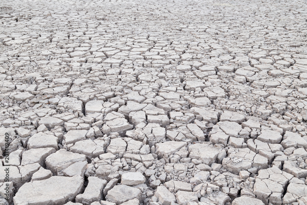 View of cracked and parched gray soil ground after drought View of cracked and parched gray soil ground after drought