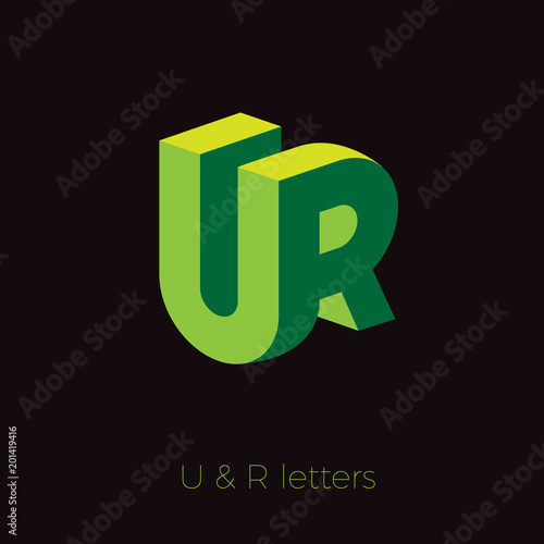 UR logo. U and R letters. Green emblem like 3D.