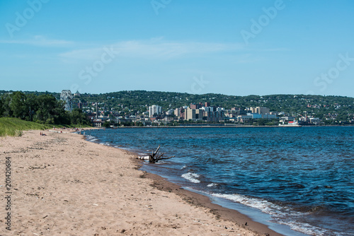 Duluth Minnesota as seen from the beach in Park Point
