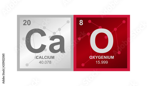 Vector symbol of calcium oxide on the background from connected molecules