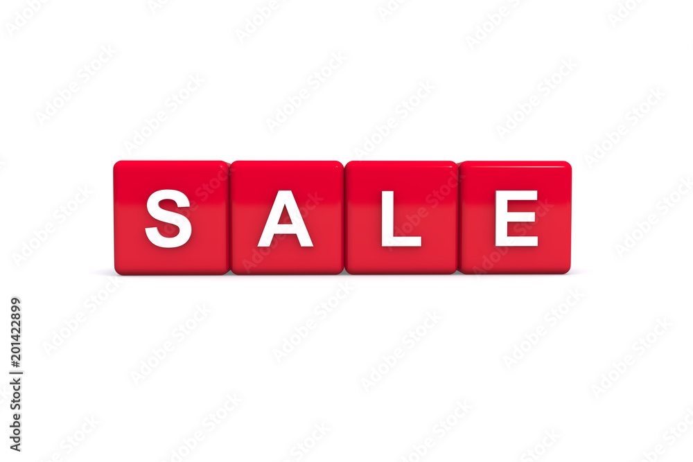 Sale with red color block on white background, 3d illustration Sale with red color block on white background, 3d illustration