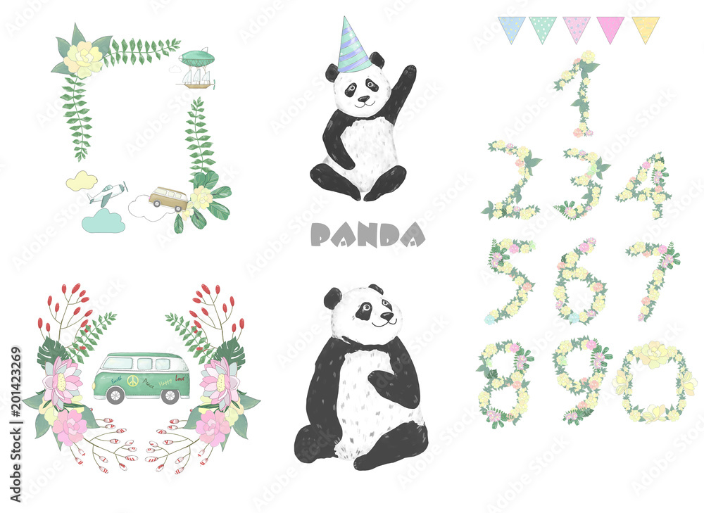 Panda clip art drawing animal illustration on white background cute animal celebration card