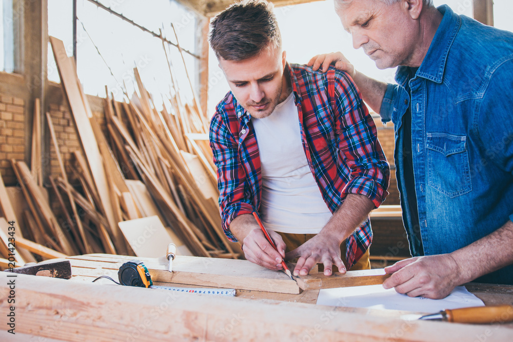 Carpenters at work, constructing and working with wood Carpenters at work, constructing and working with wood