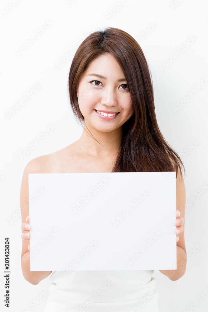 attractive asian woman holding blank whiteboard attractive asian woman holding blank whiteboard