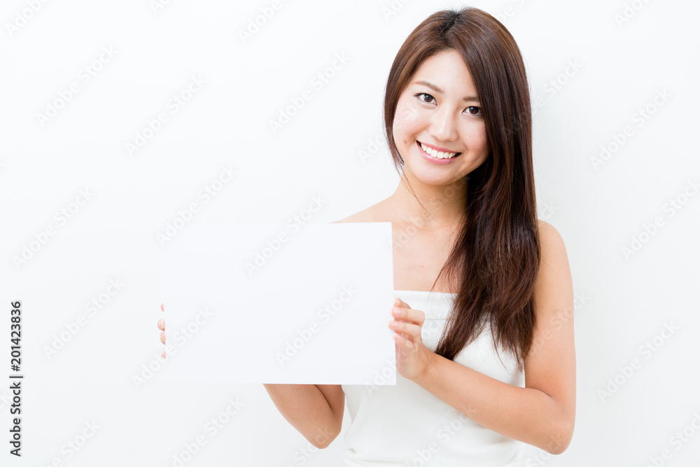 attractive asian woman holding blank whiteboard attractive asian woman holding blank whiteboard