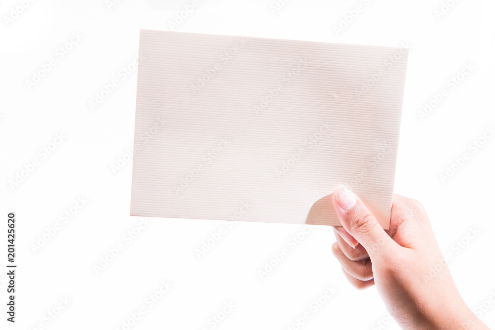 Obraz premium Hand holding paper isolated on white