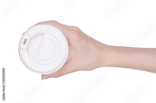 A cup glass cardboard of coffee in hand