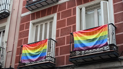 Rainbow flags hanging on balconies